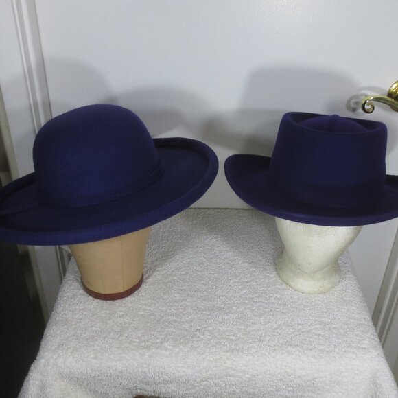 NEW Something Special Hats Lot of 2 Purple Wool Wide Brim Bowler & Bolero Size 7
